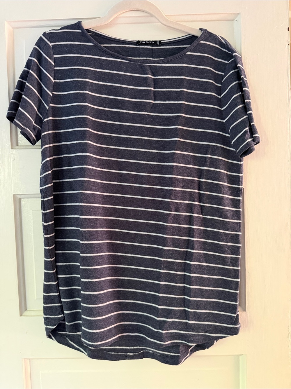 Pink Clover Navy & White Striped Top